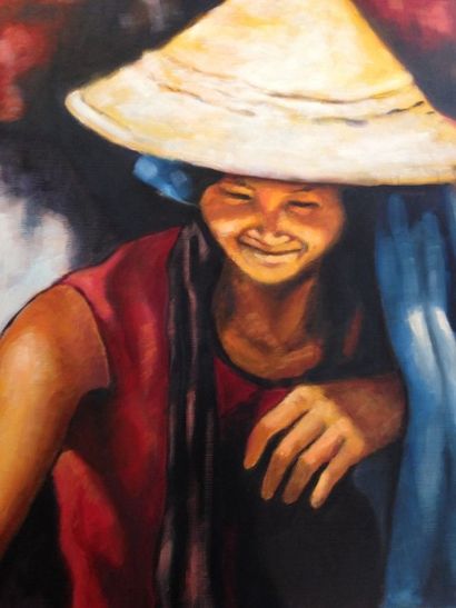 DELPEUX Jean, 1934-2000 La vietnamienne Huile sur toile signée en haut à gauche 81x65...