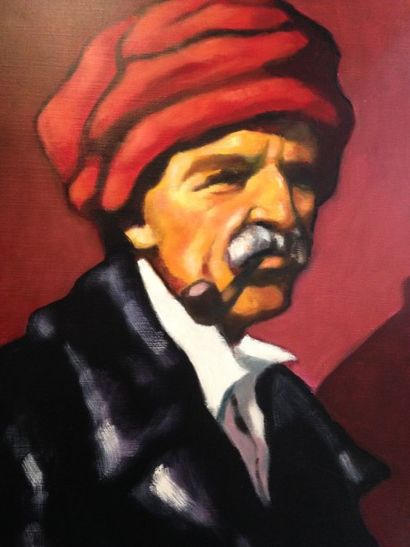 DELPEUX Jean, 1934-2000 L'homme au turban rouge Huile sur toile signée en basgauche...