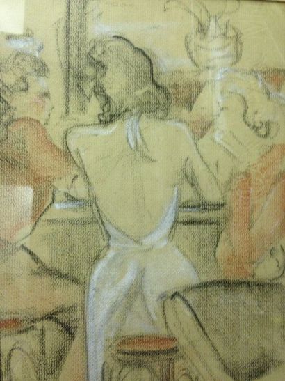 FETIVO André, XXe siècle Femmes au comptoir, 1941, crayons de couleurs sur papier...