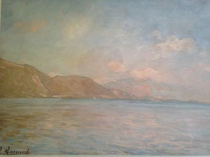 GARRAUD Léon, 1877-1961 Lac de montagne, huile sur carton, signé en bas à gauche,...