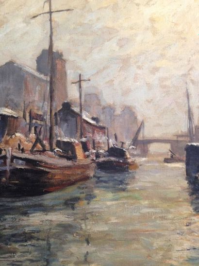 LAVAL FERNAND, 1886-1966 Canal en Hollande Huile sur toile, signée en bas à droite...