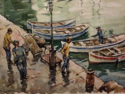 LOSDAT Alexis, 1898-1993 Port Aquarelle signée en bas à gauche. 38x53 cm.