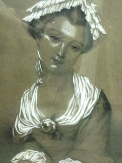 MEZIERES Pauline, XIXe siècle Jeune fille à la rose, août 1849, crayon noir et craie...