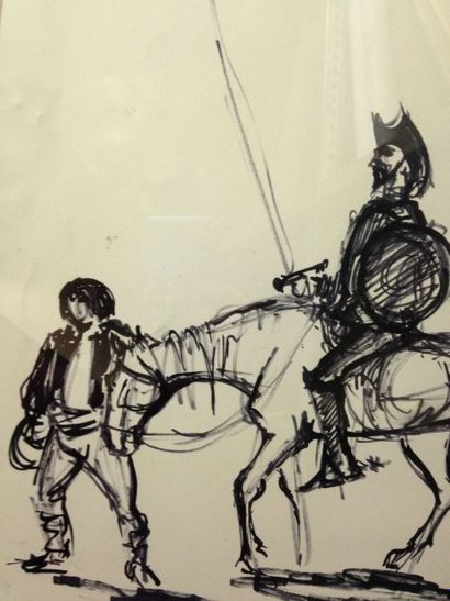 MICHEYL Mick, née en 1922 Don Quichotte et Sancho Pansa, encre noire, signée en bas...