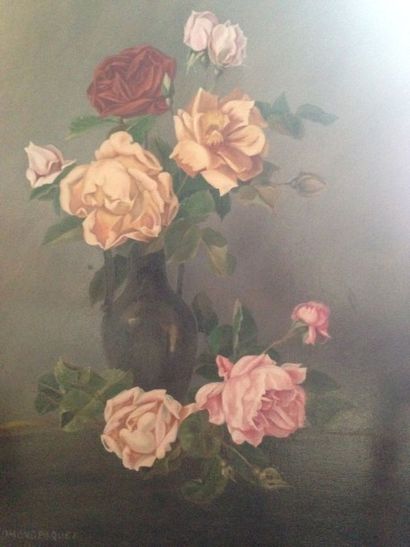 PAQUET Edmond bouquet de roses, 1944 Huile sur panneau, signé et daté en bas à gauche...