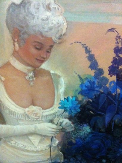 PELTRIAUX Bernard, 1921-1999 Fleur bleue Huile sur toile signée en bas à droite,...
