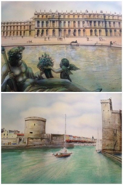 RAFFLEWSKI ROLF, né en 1943 Le port de la Rochelle, versaille 2 Encres et aquarelles,...