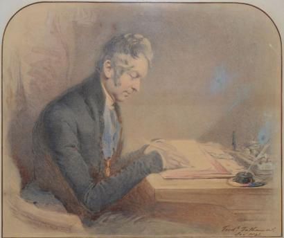TATHAM Frederck, 1805-1878 Homme à son journal, janvier 1841 Aquarelle et rehauts...