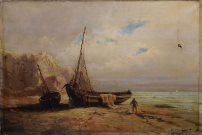 GODCHAUX A., XIX-XXe siècle 

Pêcheurs et embarcation, 1890, 

huile sur toile (accidents),...