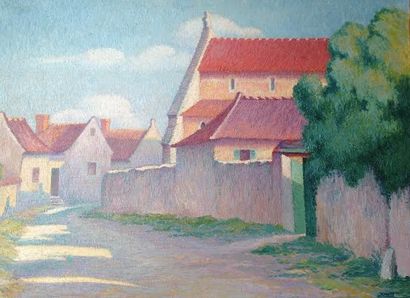DAVID E., fin XIXe début XXe siècle, 

Rue de village, 

huile sur toile, signée...