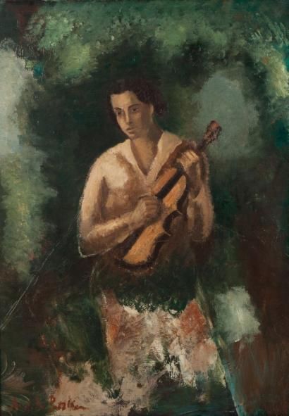 DE LA PATELLIÈRE Amédée, 1890-1932, 

Jeune femme au violon

Huile sur toile, signée...