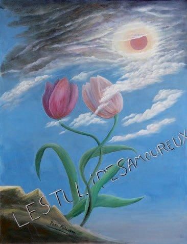 RAVAN Pari (né en 1943) Les Tulipes Amoureux Huile et acrylique sur toile, signée...