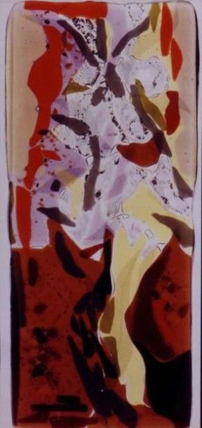 STEIN Anna (née en 1936) Flamme d'or Vitrail-fusing, signé sur le socle, H. 46 c...