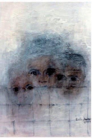 DUBOIS-VANHOVE Mireille (née en 1942) Le silence des enfants Acrylique et collages,...