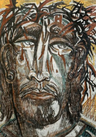 Henri de WAROQUIER Jésus est condamné à mort Émail peint polychrome original sur...