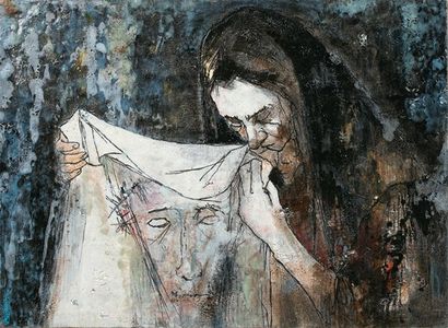 Jean JANSEM Véronique essuie le visage du Christ Émail peint polychrome original...