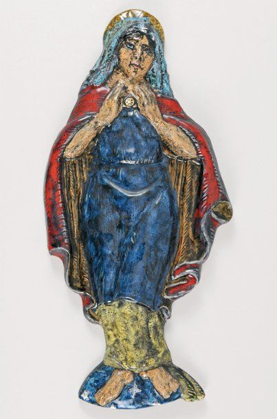 Raoul Dufy Vierge en ascension Bas-relief en céramique à décor émaillé polychrome,...