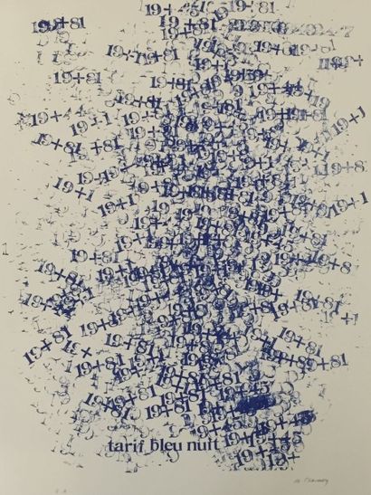 DE CHARMOY Cozette (née en 1939) Abstraction bleu Lithographie, signée en bas à droite,...