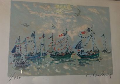 HAMBOURG André (1919-1999) La parade des bateaux Lithographie, signée en bas à droite,...