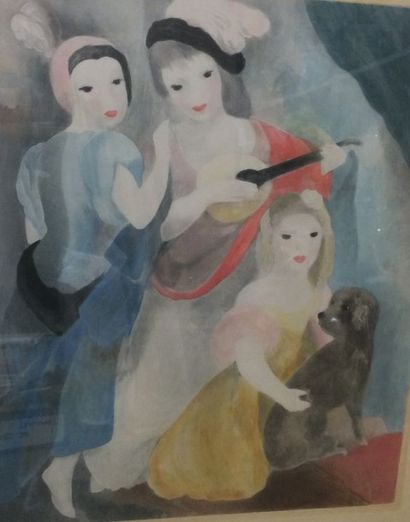 LAURENCIN Marie (1883-1956) "Jeunes femmes avec un chaton" lithographie d'interprétation...