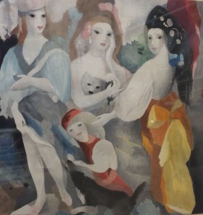 LAURENCIN Marie (1883-1956) "Jeunes femmes" Lithographie d'interprétation en couleurs,...