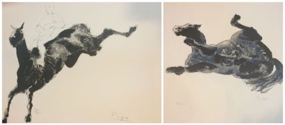 PIGA Bernard (1934-2008) Le saut - Cheval retourné 2 lithographies, signées et numérotées,...