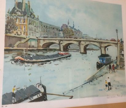 BOUYSSOU Jacques (1926-1997) "Quai de Seine" lithographie signée en bas à droite,...