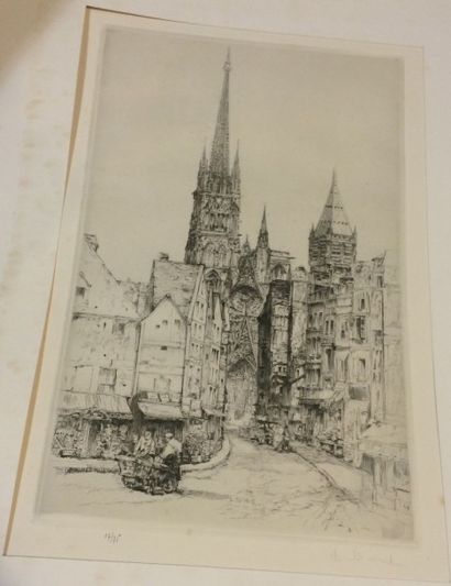 BROUET Auguste, 1872-1941 Rouen, la cathédrale rue de l'Epicerie, Eau-forte en noir...