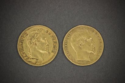 null 2 Pièces de 20 F en or jaune Napoléon III (tête laurée 1862 A, tête nue 1860...
