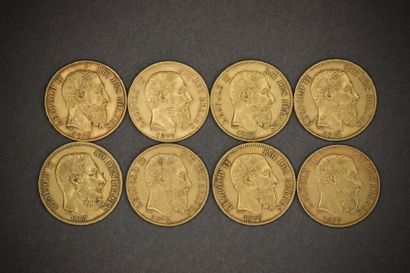 null 8 Pièces de 20 F belges en or jaune Leopold II. Poids: 52,5 gr