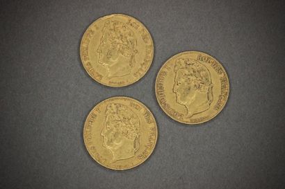 null 3 Pièces de 20 F en or jaune Louis Philippe I. Poids: 19,6 gr