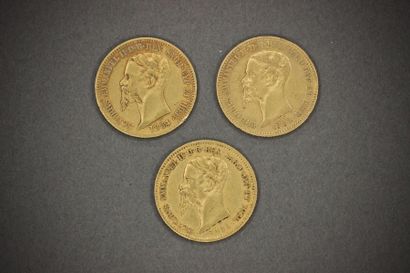null 3 Pièces de 20 lires en or jaune Victor Emmanuel II. Poids: 19,6 gr