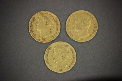 null 3 Pièces de 20 F en or jaune Bonaparte Premier Consul AN 12 A; Napoléon Empereur...