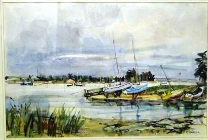 GIROL Paul, 1911-1989 Bord de mer Aquarelle, signée en bas à droite, 37x55 cm.