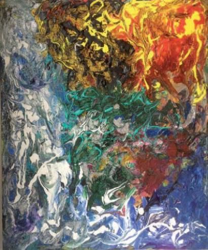 GUERMOUCHE Mounira (née en 1962) La rivière étincelante Huile et acrylique sur toile,...