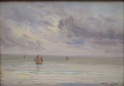 LAINÉ Victor, 1830-1911 Voiliers en mer huile sur carton toilé, signé en bas à droite...
