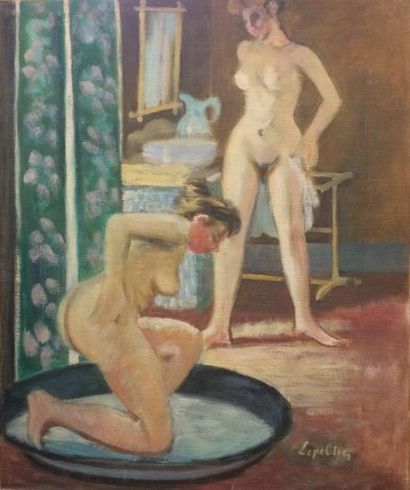 LEPELETIER Robert (1913-1996) Femmes à leur toilette Huile sur toile signée en bas...