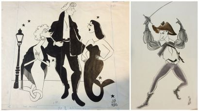 MARA Jan (1912-1992) Lot de 9 maquettes, dessins et caricatures à l'encre de Chine...