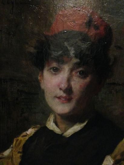 PAGLIANO Eleuterio, 1826-1903 Modèle au bonnet rouge, huile sur toile, signée en...