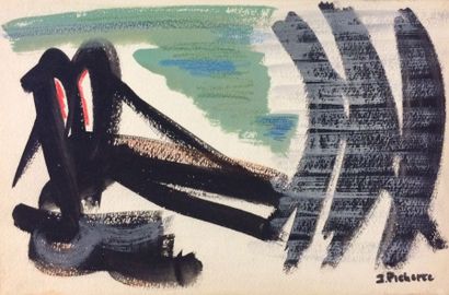 PICHETTE James (1920-1996) Composition Crayon et gouache sur papier marouflé sur...