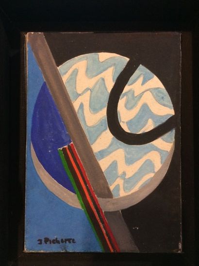 PICHETTE James (1920-1996) Composition aux vagues blanches Crayon et gouache sur...