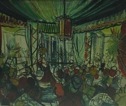 POULAIN Michel Marie, 1906-1991 Au spectacle, huile sur toile , signée en bas à gauche...