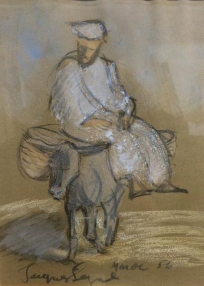 SEGOL Jacques (né en 1938) Oriental sur un âne, 1956 Crayon et rehauts, daté et signé...