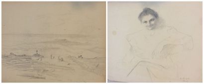 SICARD François (1862-1934) Etudes de personnages et paysages Lot de 14 dessins,...