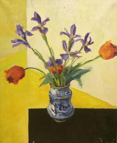 SICARD Pierre (1900-1981) Bouquet Huile sur toile (petit manque), cachet au dos,...
