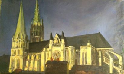 SICARD Pierre (1900-1981) Chartres illuminé Huile sur toile (quelques manques), signée...