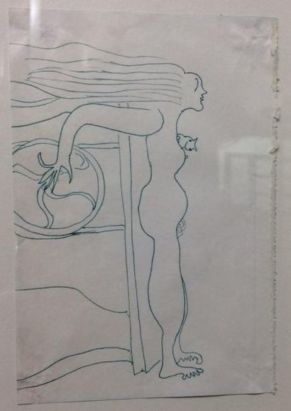 SOUZOUKI Ruytchi (1904-1985) Nu Stylo vert, monogrammé en bas à droite, 10x14cm.