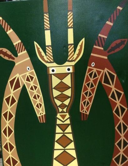 VAUDEIN Thierry (né en 1973) Motif africain 10 - Girafes Acrylique sur toile, signée...