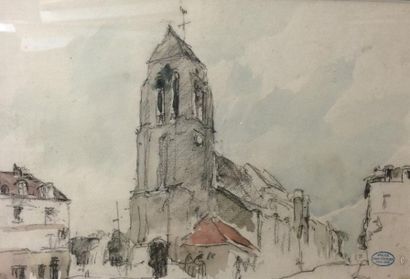 CHERVIN Louis, 1905-1969 Église, aquarelle (quelques piqûres), cachet d'atelier en...