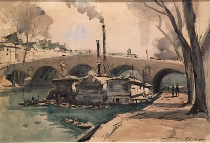 CHOQUET René Maxime (1875-1939) La seine à Paris Aquarelle, signée en bas à droite,...
